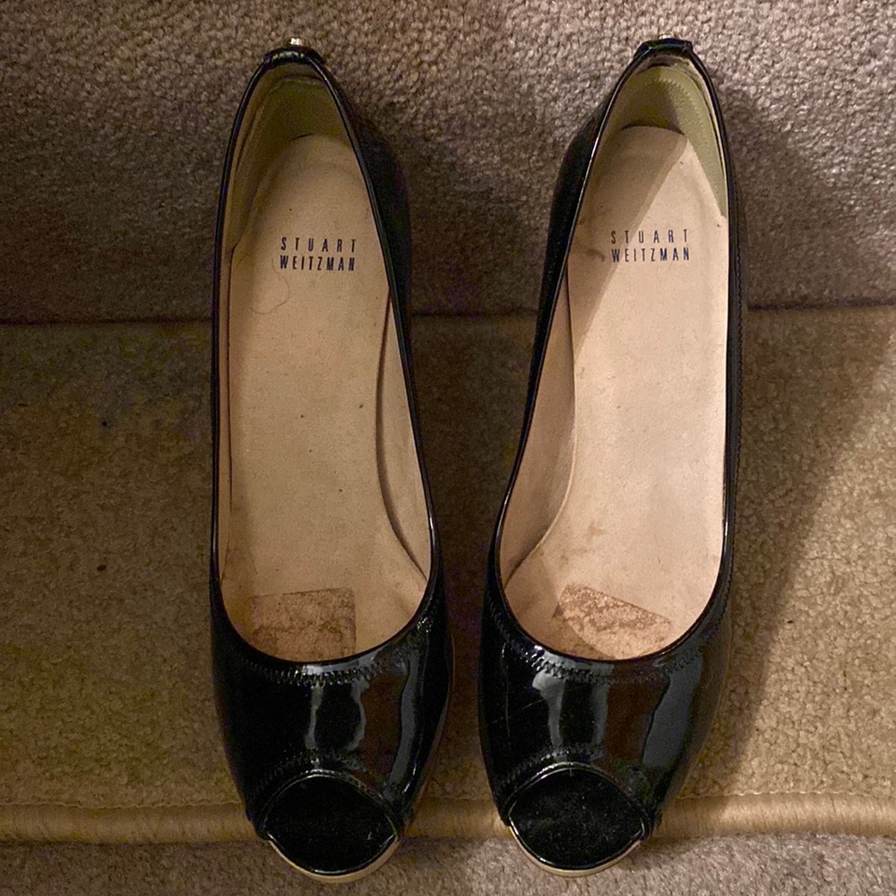 STUART WEITZMAN-BEAUTIFUL/HI HEEL BLK PATENT PEEP TOE-EXCELLENT CONDITION - Picture 2 of 9